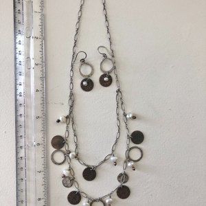 Silpada Necklace and matching Earrings silver, copper, fresh water pearls
